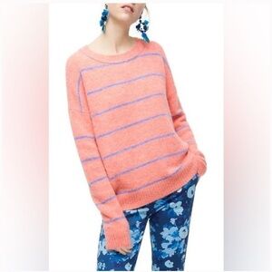 J. Crew Stripe Crewneck Alpaca Sweater In Heather Rose/ French Blue Size Small